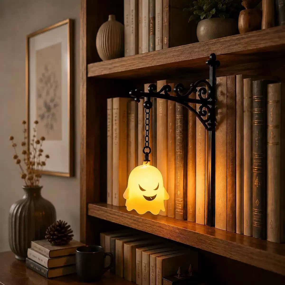 Mini Bookshelf Ghost Lamp